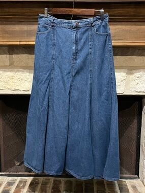 Vtg Hairston Roberson Denim Maxi Skirt 80s 90s Western Cowgirl Panel Jean Skirt